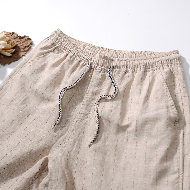 Bermuda Masculina de Linho Listrada Torinzi TZ503, modelo leve e moderno com listras discretas e caimento refinado, ideal para dias quentes.