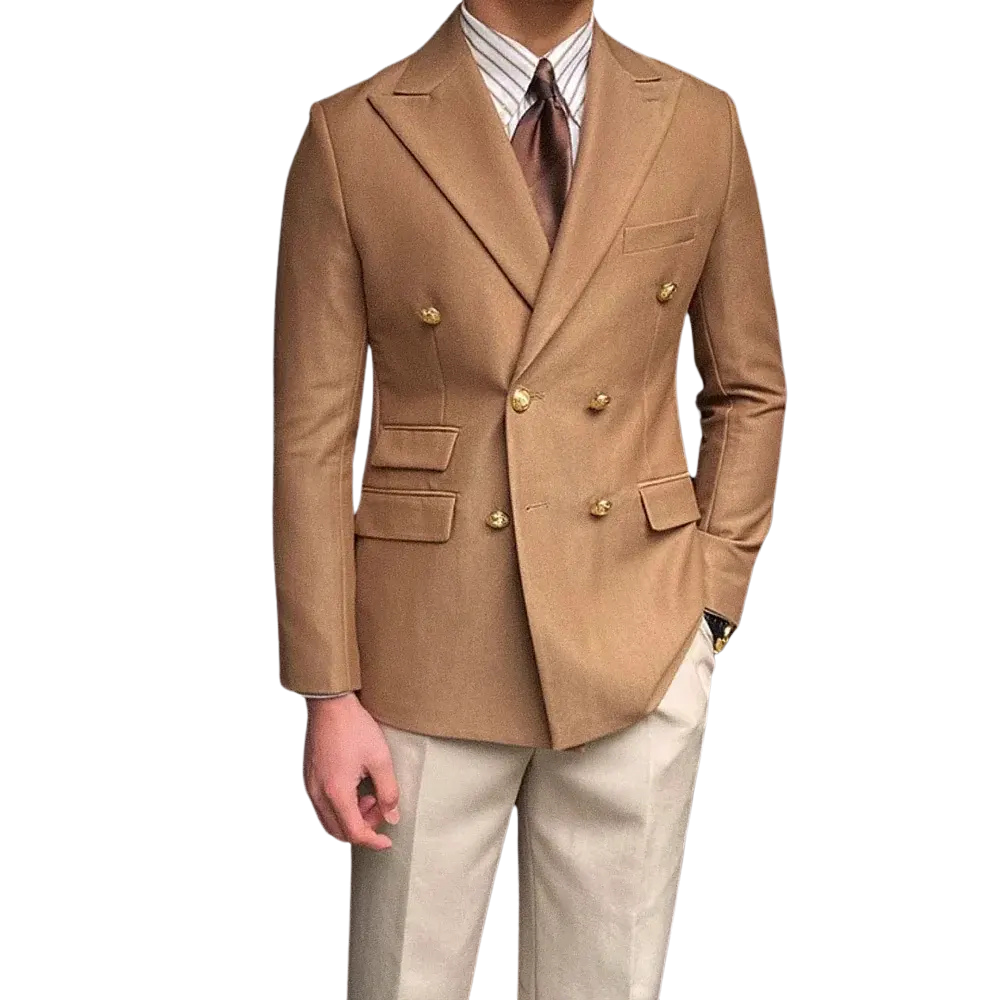 Blazer Masculino Transpassado Torinzi TZ062 feito em Ecomicrofibra com abotoamento duplo e acabamento sofisticado para visuais elegantes.