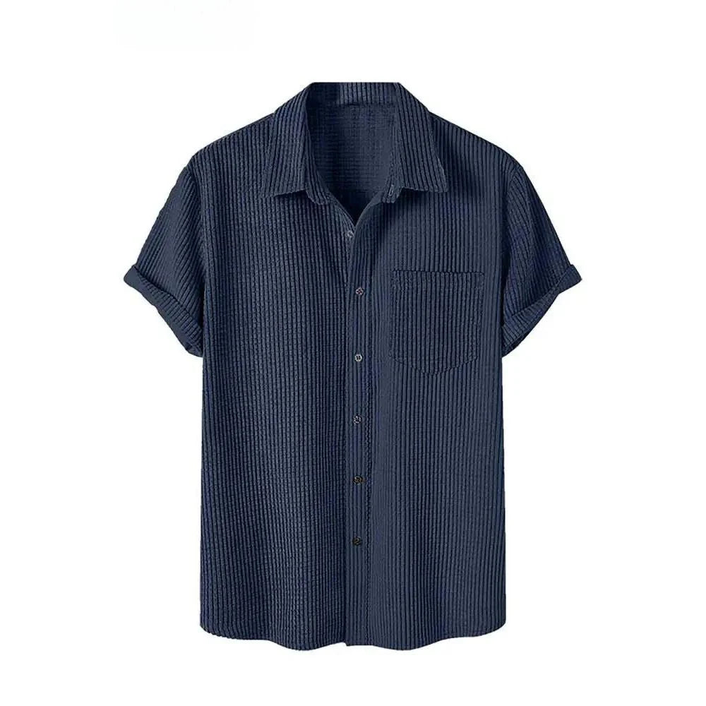 Camisa Manga Curta Torinzi em Veludo Cotelê TZ580 masculina, modelo sofisticado e moderno com textura aveludada e caimento elegante.