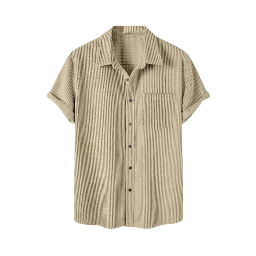 Camisa Manga Curta Torinzi em Veludo Cotelê TZ580 masculina, modelo sofisticado e moderno com textura aveludada e caimento elegante.