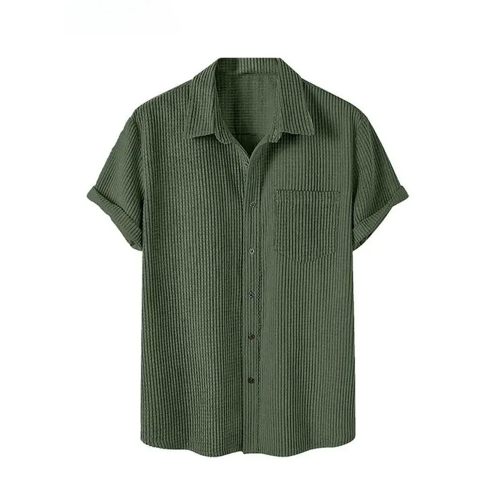 Camisa Manga Curta Torinzi em Veludo Cotelê TZ580 masculina, modelo sofisticado e moderno com textura aveludada e caimento elegante.