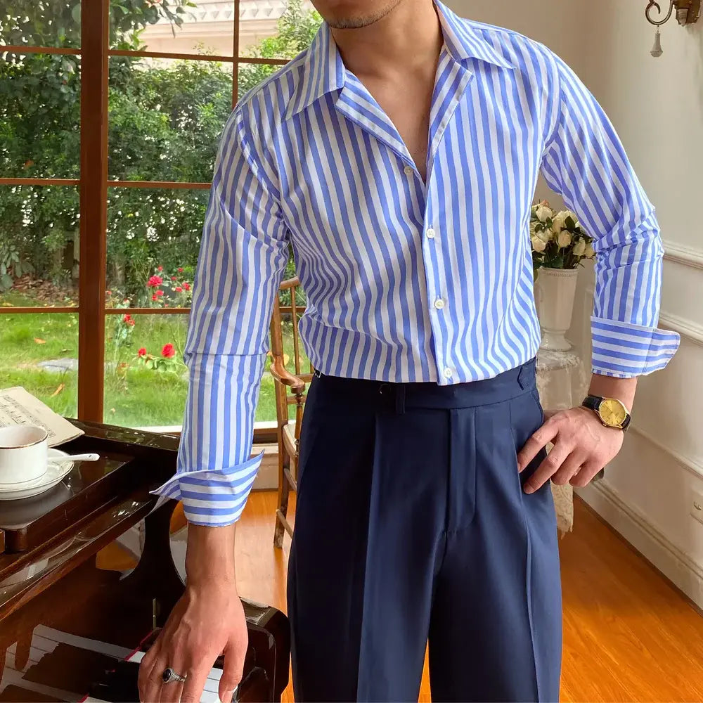 Camisa Social Masculina Listrada Torinzi TZ087 slim fit em algodão premium com design elegante e acabamento refinado.