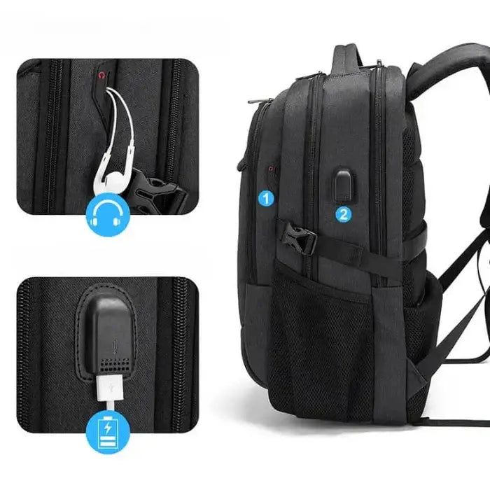 Mochila Executiva Torinzi TZ348 impermeável, com porta USB e espaço para notebook 17”, ideal para trabalho, viagens e uso profissional.