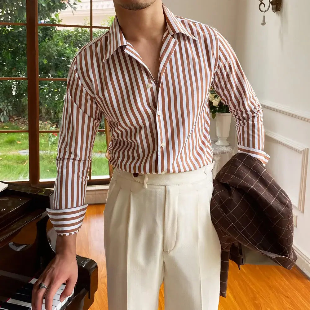 Camisa Social Masculina Listrada Torinzi TZ087 Camisa Social Masculina Listrada Torinzi TZ087